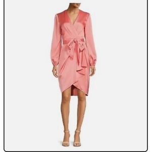 Alex Marie Faux Wrap Satin Party Dress